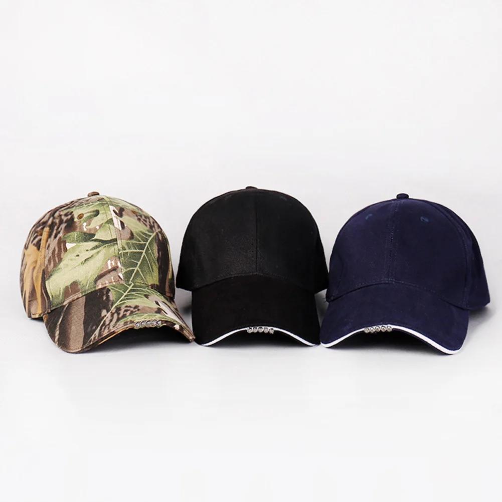 Outdoor Camping Night Fishing Peaked Cap Powered By USB / Button Battery Extended Brim Sun Hat LED Lighted Baseball Cap