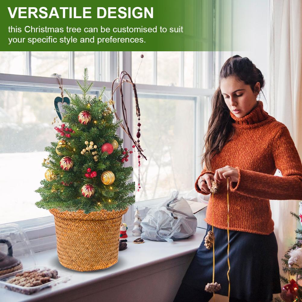 Holiday Christmas Tree with Tripod Stake Artificial Xmas Tree with Balls Berries Holiday Planter Filler for Front Porch Pathway