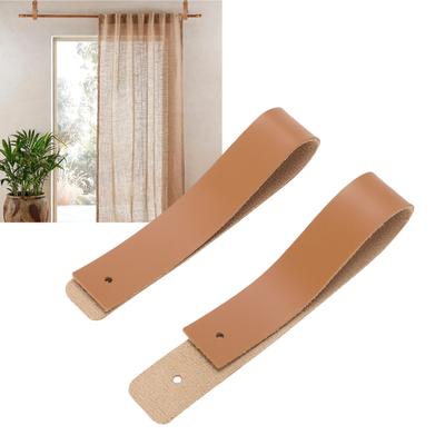 2PCS PU Leather Curtain Rod Holder Boho Wall Hanging Curtain Rod Bracket Mounted Straps with Screws for Bathroom Kitchen