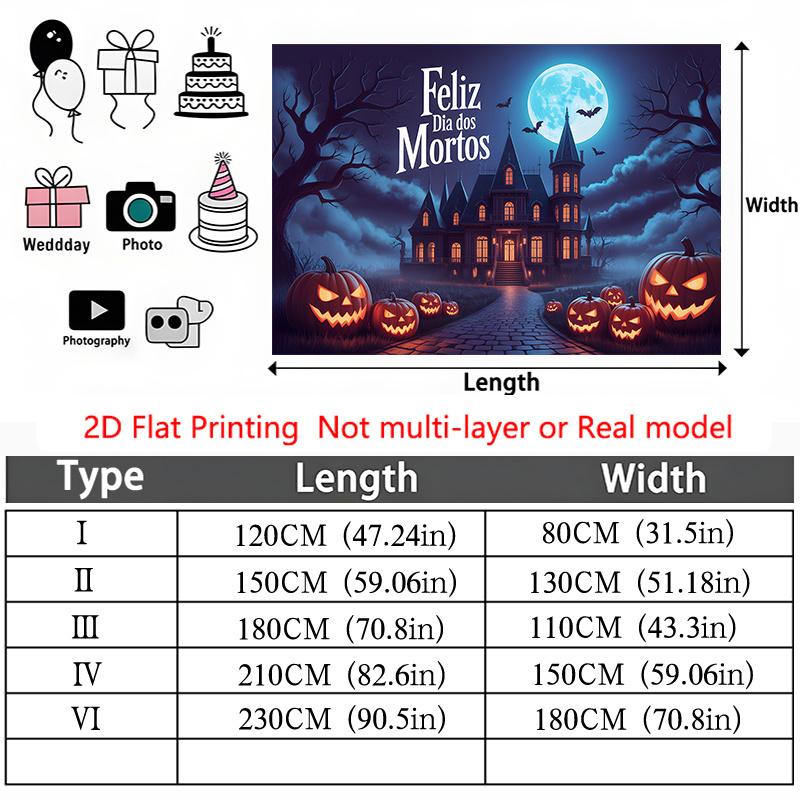 Party Backdrop Halloween Flat Spooky Haunted Mansion Glowing Jack Lanterns Moonlit Photo Booth Decor Party Decor