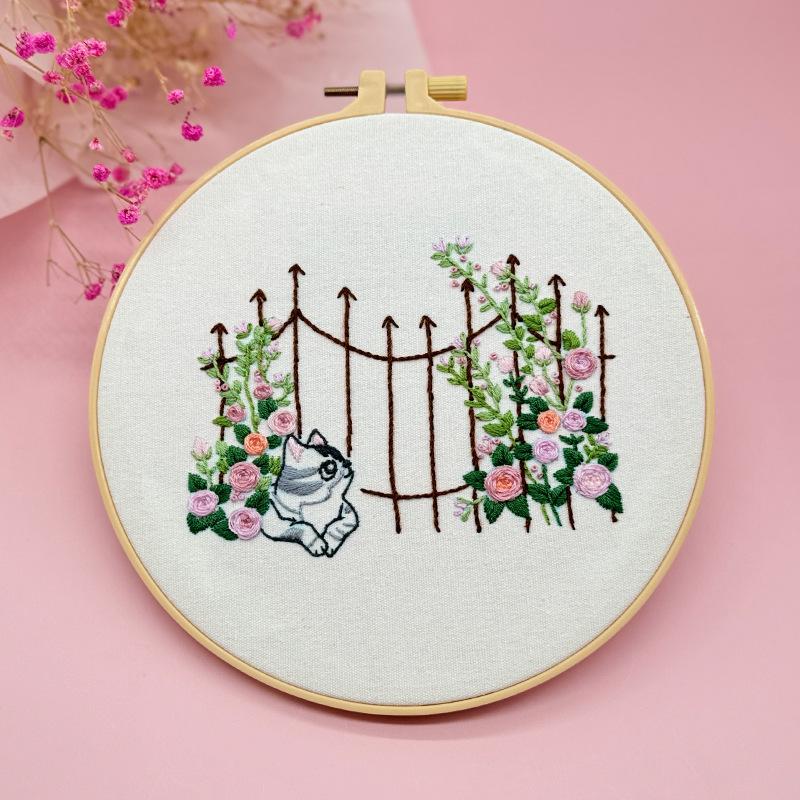 

Набор для вышивания мультяшного кота с английским руководством для начинающих - Идеально подходит для гостиной, спальни или в качестве детского подарка. No Hoop