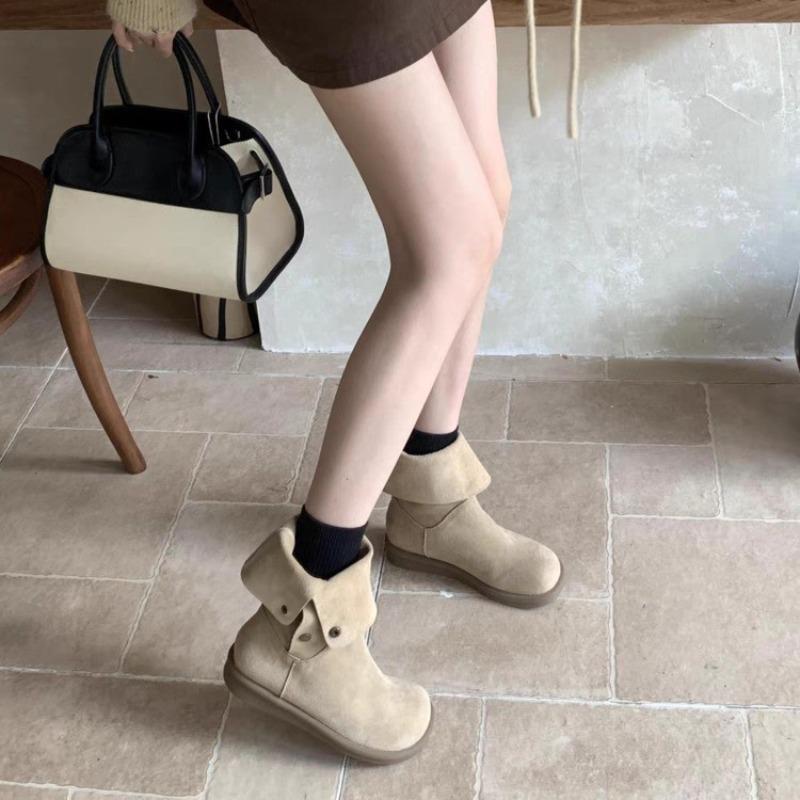 Flats Women Mid Calf Boots Winter Suede Fashion Leisure Suede Shoes Woman 2025 Trend New Brand Designer Walking Cozy Casual Snow