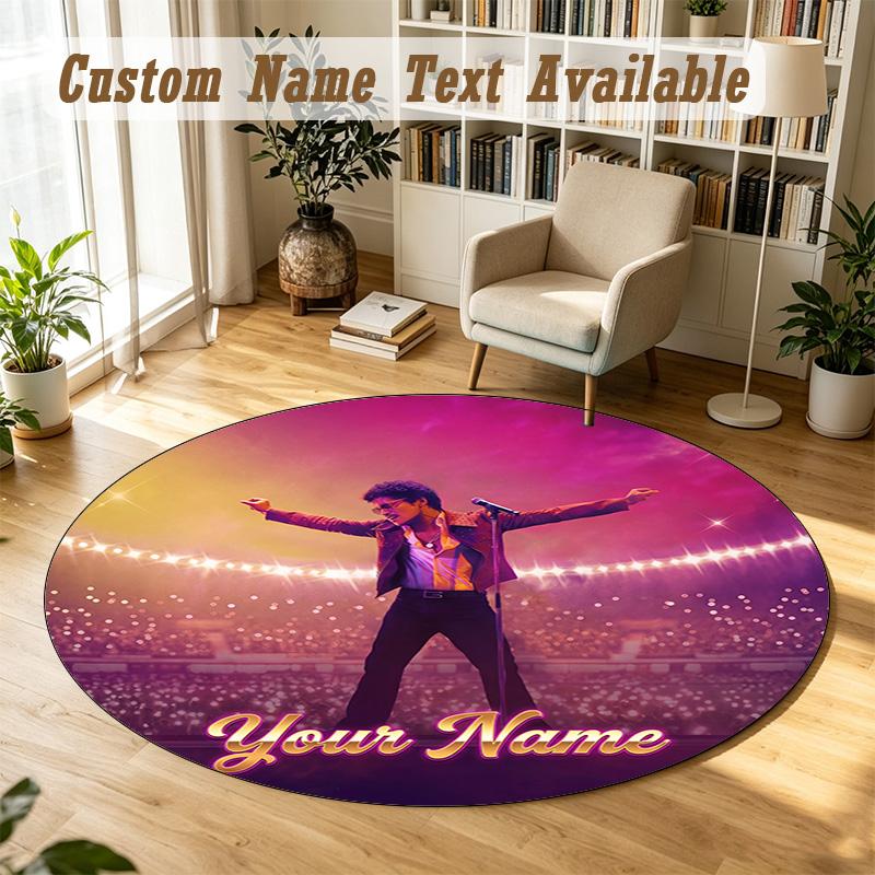Round Rug Custom NameBruno Mars Pattern Non Slip Carpet Home Floor Decor