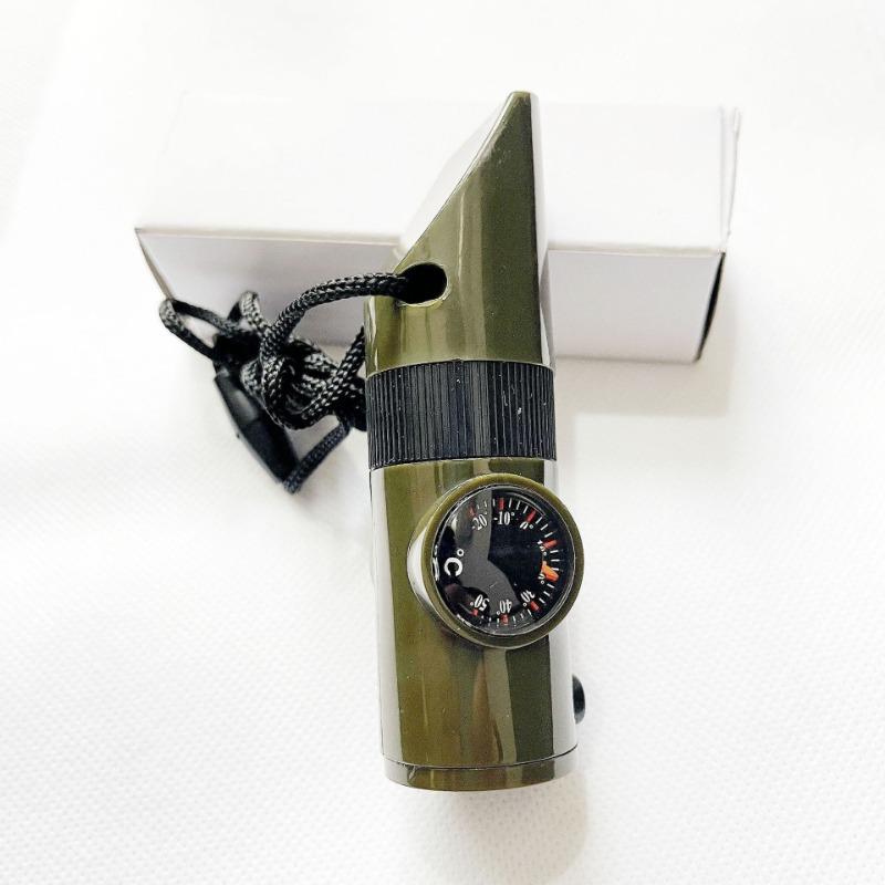

Outdoor 7-in-1 Multifunctional Whistle with LED Light Thermometer Compass emergency whistle зелёный