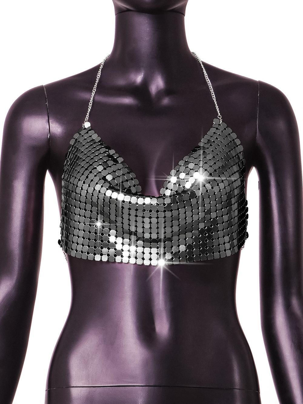 

Новий жіночий одяг, металеві сексуальні блискітки, підтяжки, вечірка, сексуальний одяг One Size чорний