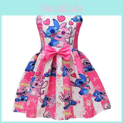 Lilo And Stitch Girls Princess Dress With Butterfly Bow Cotton Blend For Spring Autumn Wear