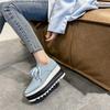 Women's 41-Size British-Style Patent Leather Lace-Up Loafers - Wedge-Heeled Platform, Thick-Soled