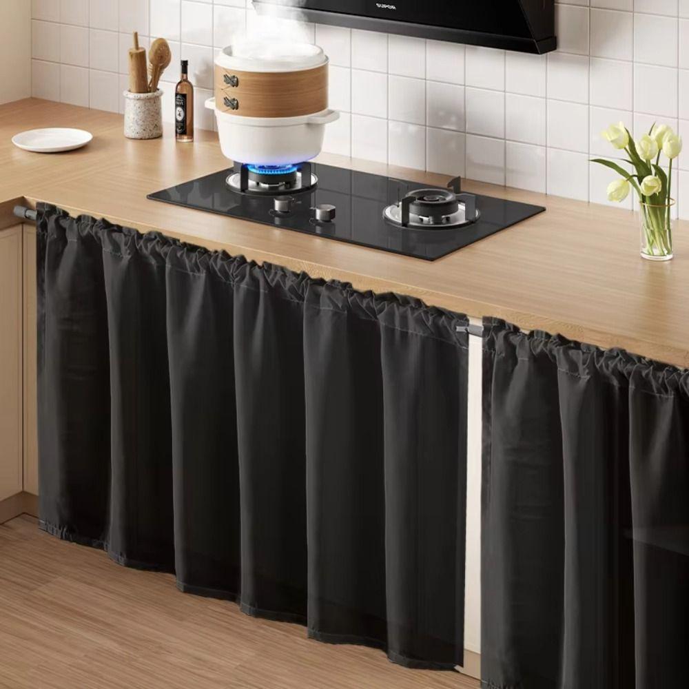 New Waterproof Chiffon Curtain Thickened Scratch-resistant Kitchen Cabinet Curtain Blockout Dustproof Table Skirt Cabinet Sundry