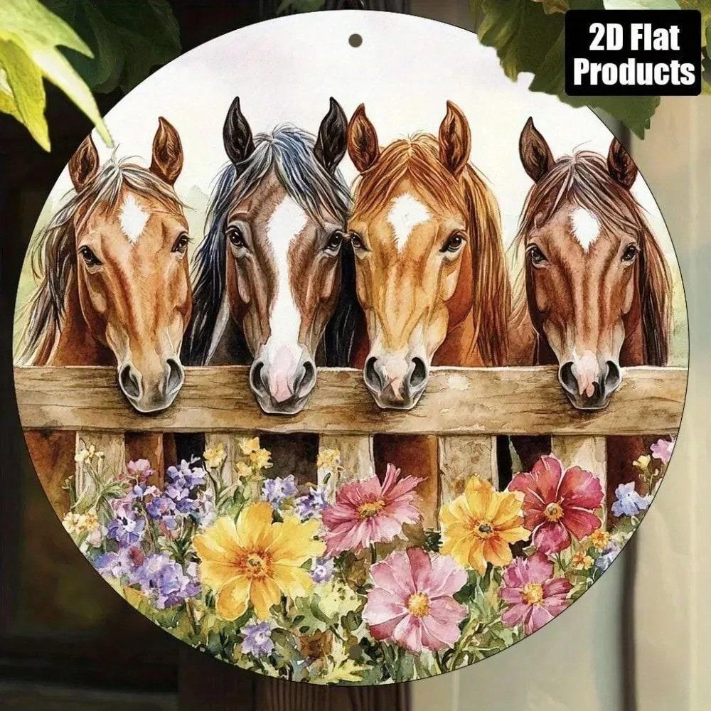 Vintage Horse Metal Wall Art, 2D Flat Mural for Living Room Office Outdoor, Large Iron Decor Unique Housewarming Gift