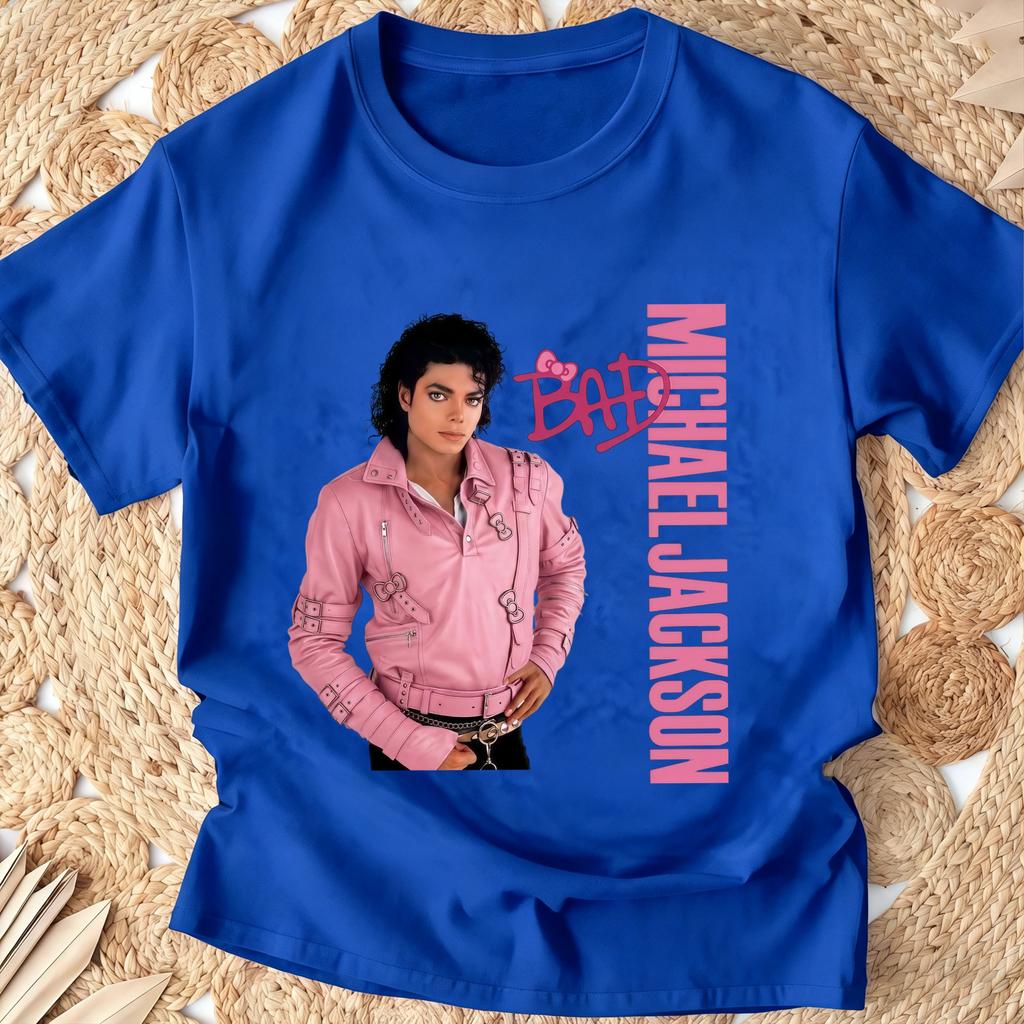 Kids Tee Cotton T Shirts Michael Jackson "Bad" Cartoon Print Short-Sleeve Top – Stylish Casual Crew-Neck T-Shirt for Boys Girls