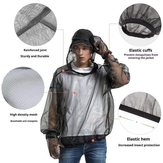 2Pcs/Set Mosquito-repellent Suit Ultra-light Mesh Full Cover Design Pullover Tops Elastic Waist Long Pants Set Mosquito Net Outfit