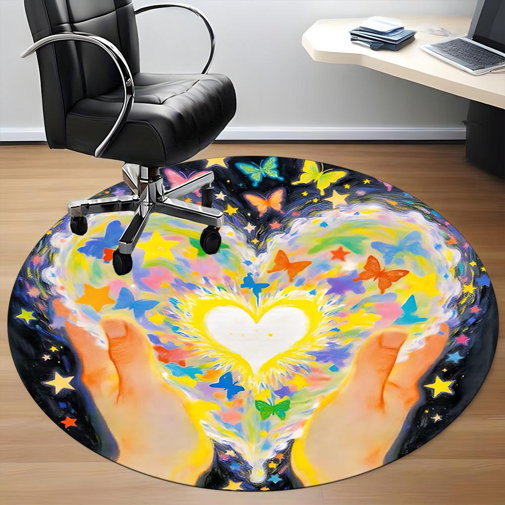 1pc Heart Butterflies Office Round Area Rug, Indoor Mat Suitable ForOffice, Under Office Chairs Bedroom Living Room Home Decor, Room Deco T207