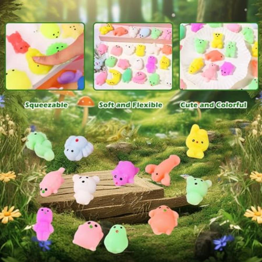 100Pcs  Blind Bag Squishy Mini Toy Set, Soft Squeeze Fidget Animal Figures Bulk, Mini Surprise Toys, Sensory Stress Reli