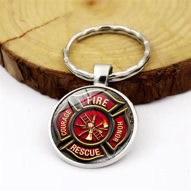 Sleek Rescue Firefighter Emblem Keychain Gemstone Zinc Alloy Key Ring For Men And Women