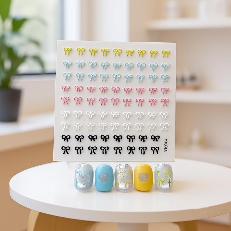 1 Sheet Cute Bowknot Mixed Color Bow Nail Art Stickers Relief Nail Charms Bow Manicure Decoration