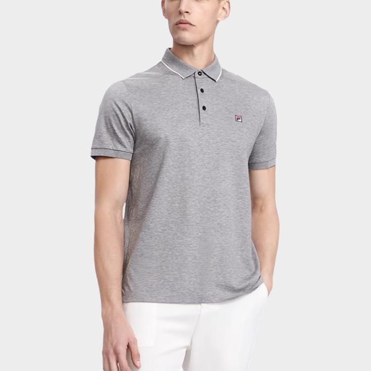 FILA Solid Color Breathable Casual Knit Polo Shirt Men tops Light-Black Gray F51M421102F-MG