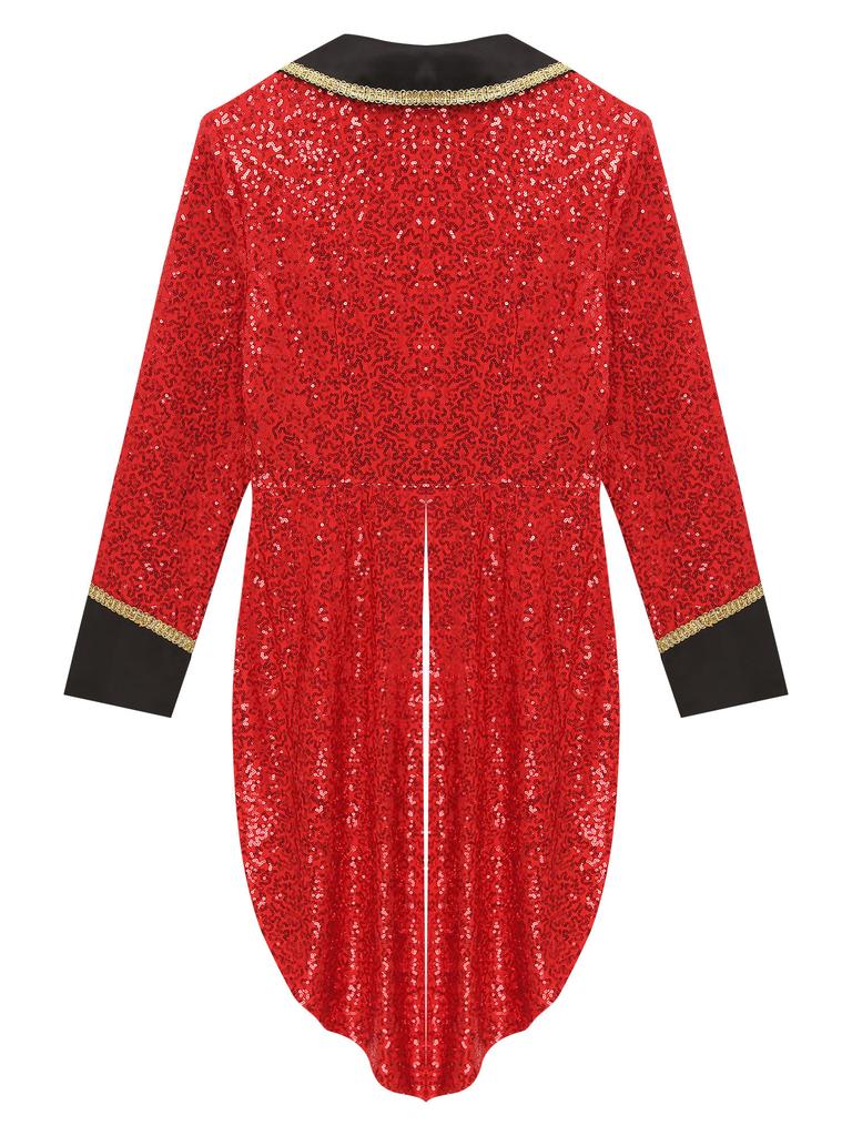 Mens Halloween Circus Sequin Tailcoat Notch Lapel Long Sleeve Tuxedo Outerwear