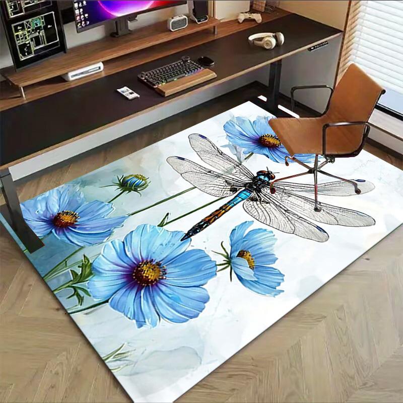 1PC Dragonfly Flowers Extra Large Non Slip Floor carpet, Office, family, bedroom, Studio   Large Area Rug Indoor Rugs, , Vibrant Colors
