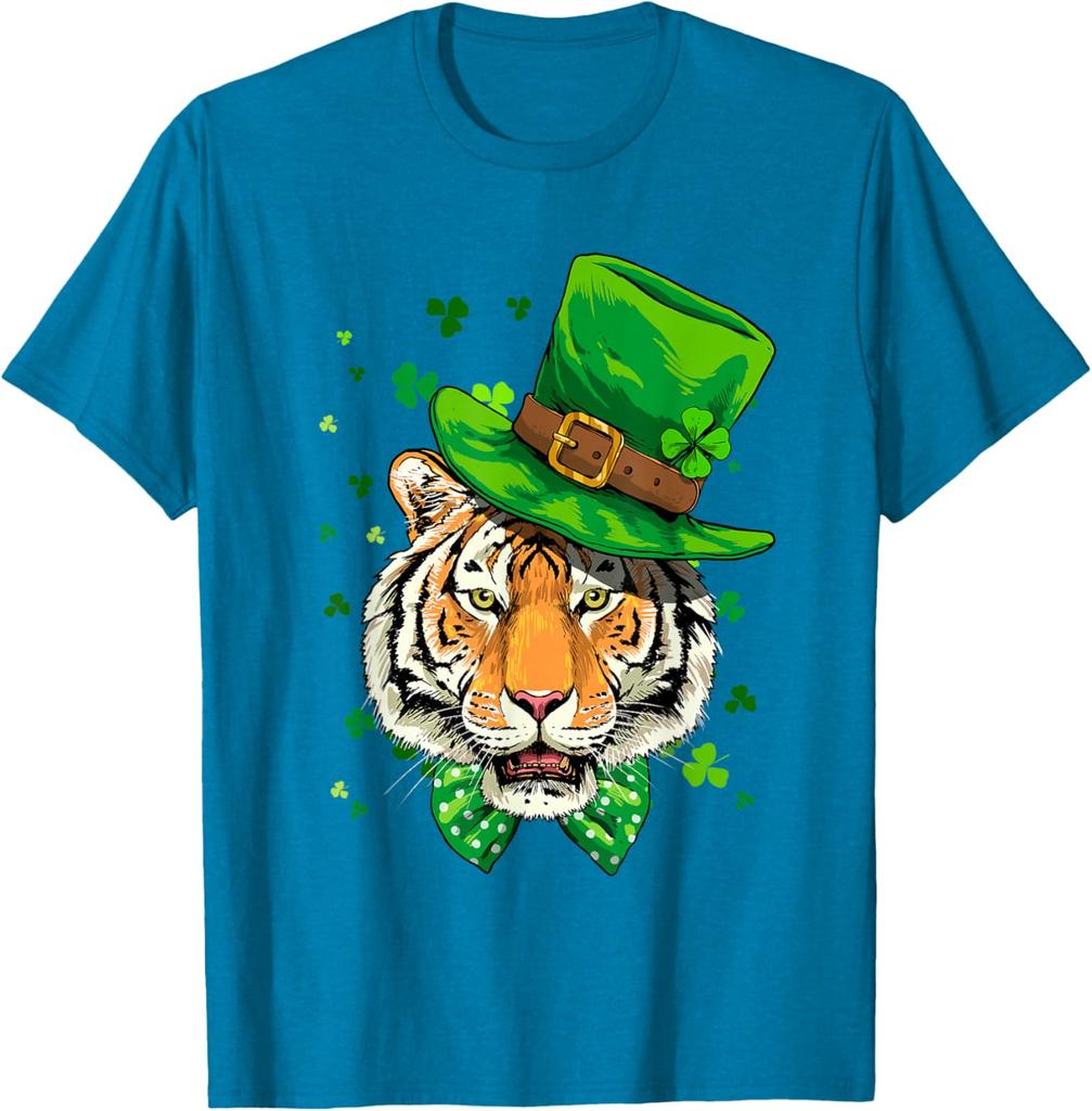 Tiger Leprechaun St. Patrick's Day Grafik T-Shirt Atmungsaktiv Rundhals Kurzarm T-Shirt für Herren