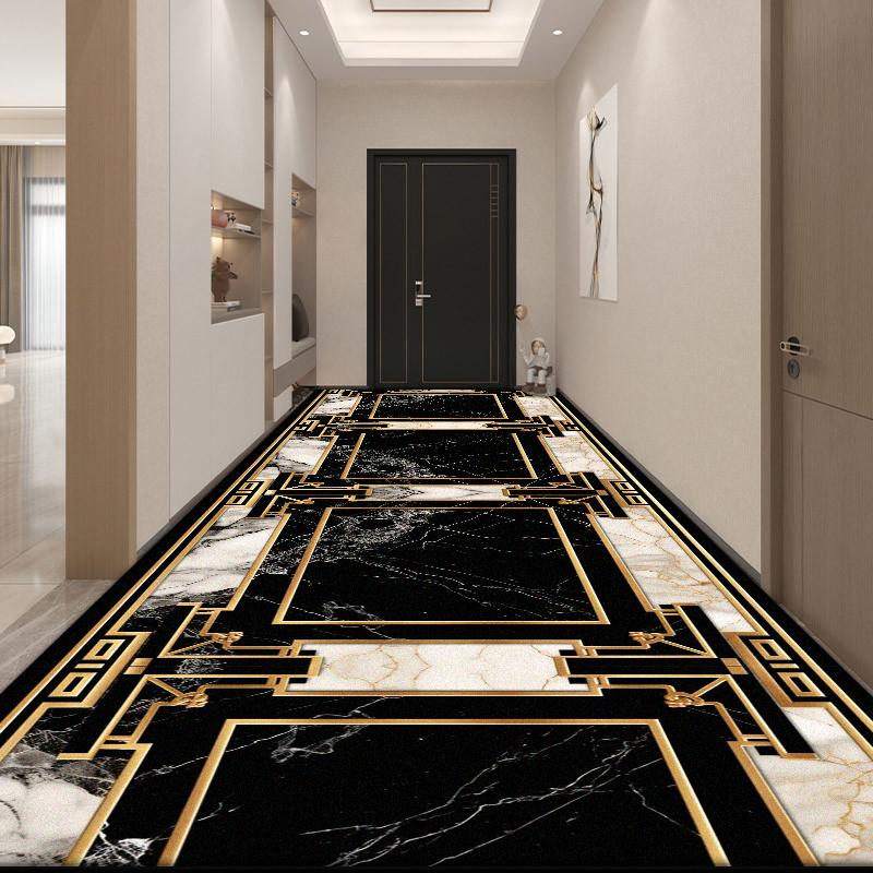 Black White Luxury Runner Corridor Carpet Nordic Decoration Home Living Room Long Rugs Hotel Lobby Stairs Non-slip Washable Mat