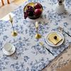 Elegante Französische Vintage Blaue Rose Blumenmischung Tischdecke mit Beigen Quasten - Rechteckig, Perfekt für Essen, Picknicks, Partys, Hochzeiten
