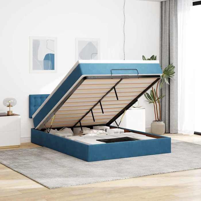 VidaXL Cadre de lit ottoman avec matelas bleu foncé 140x200 cm velours, cadre de lit, cadre de lit rembourré, cadre de lit 3311925