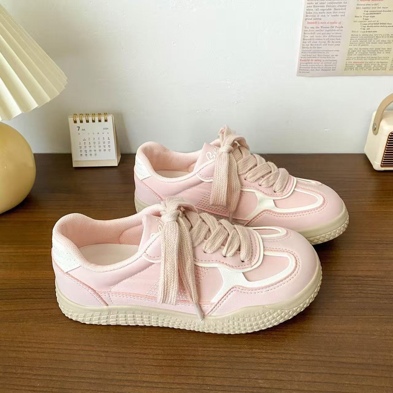 Кремовые кроссовки Dexun, осенние, новые, из парусины, на шнуровке, дышащие, удобные, низкие 35【foot length 22.5cm】 розовый