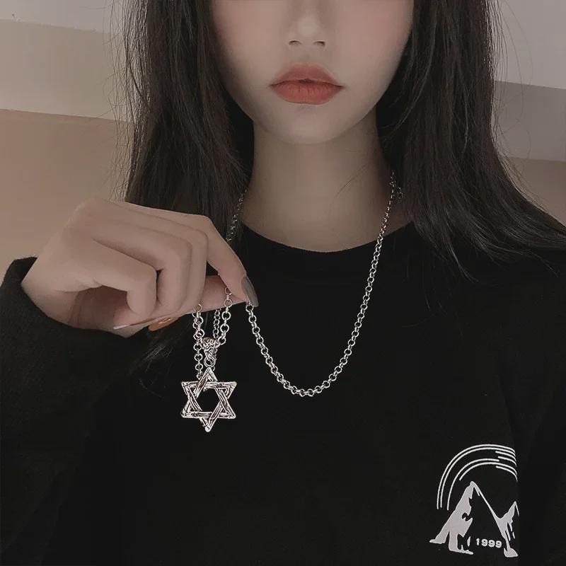 Retro Six-Pointed Star Hip-Hop Long Sweater Necklace - Trendy 2022 Women’s Chain