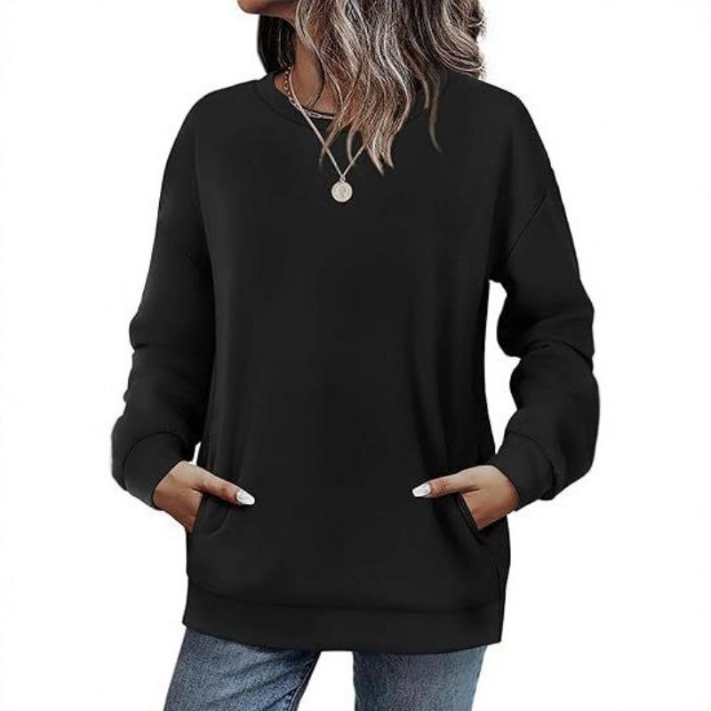 European and American New Style Loose Round Neck Velvet Sweatshirt for Women Solid Color Versatile Long-sleeved Velvet Top