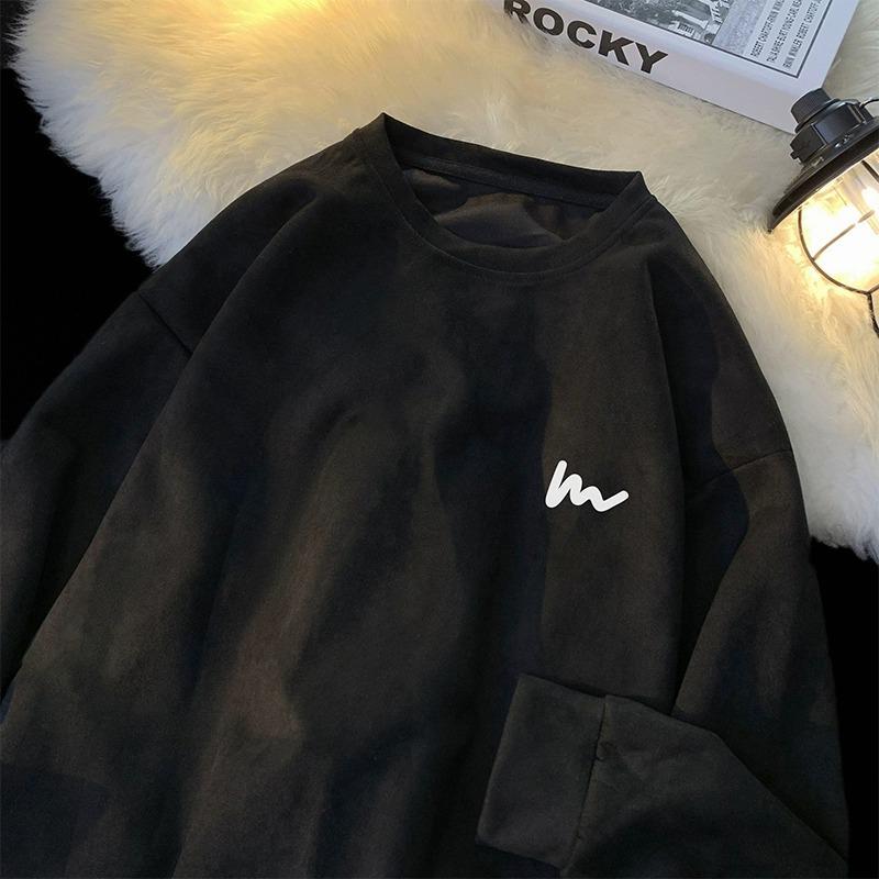 Hua Men's Heavyweight Embroidered Cotton Hoodie - Trendy Spring/Autumn Student Style, Loose Fit Long Sleeve