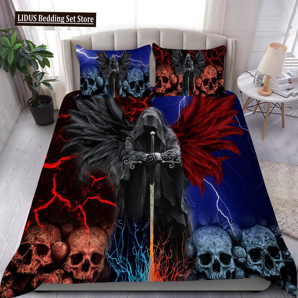 Skull Chevalier Duvet Cover Set King Size Horror Skeleton Bedding Set Day Of The Death Comforter Cover 2/3pcs For Boys Men Gifts
