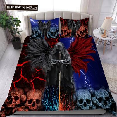 Skull Chevalier Bettbezug-Set King Size Horror Skelett Bettwäsche-Set Tag der Toten Bettdeckenbezug 2/3-teilig Für Jungen Männer Geschenke