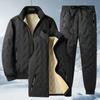 Conjunto de Tres Piezas Cálido de Invierno con Forro Polar Chaqueta Abrigo de Algodón Pantalones de Terciopelo de Oveja Engrosados Resistentes al Viento Estilo Casual