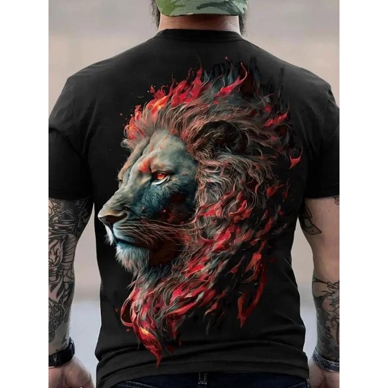 Letnie T-shirty męskie z okrągłym dekoltem i modnym nadrukiem 3D ze zwierzętami, z krótkim rękawem