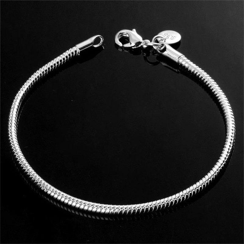 Популярные украшения Простой посеребренный браслет-цепочка  Змеиная кожа  Браслет-змеиная кость 3 мм Браслет с прямым звеном