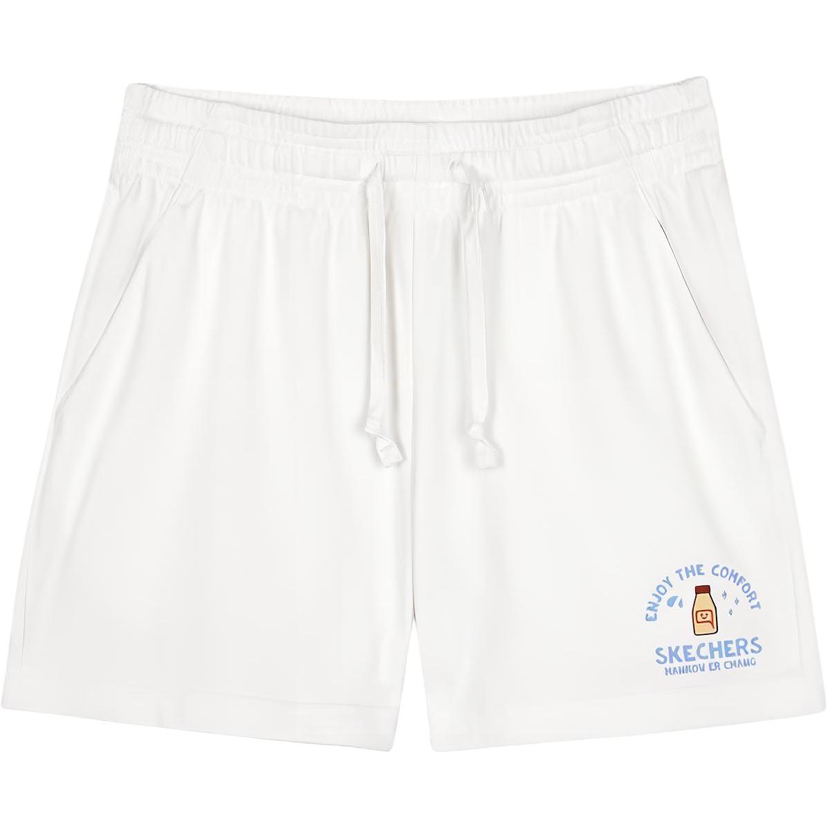 Skechers X Hankou Second Factory Collaboration Letter Pattern Printed Straight Casual Shorts Women shorts Bright-White L223W031-0019 S