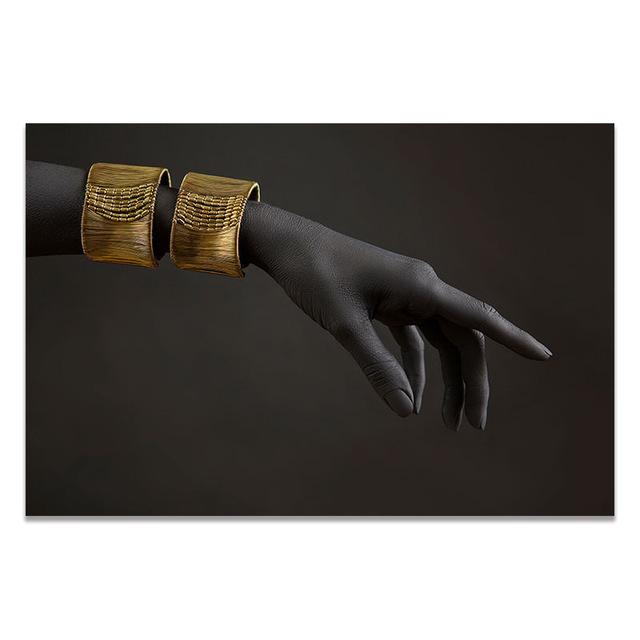 African Woman Wearing Golden Jewelry Decoration Nástěnná malba Body Art Plakát Obraz na plátně a nástěnné obrazy pro Modern Home Decor Bez rámu