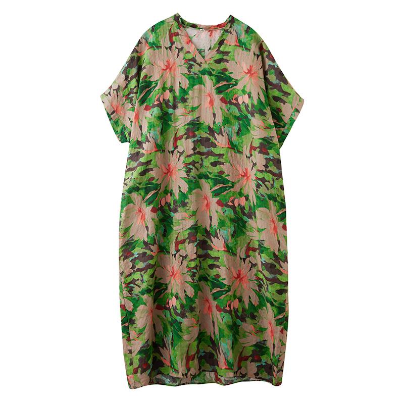 

XITAO Print Floral V-neck Dress ZMY1034 One Size зелёный