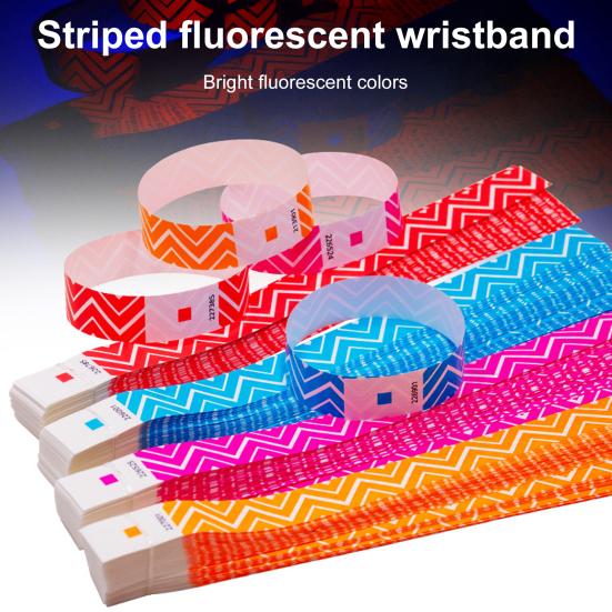 100 Pcs Disposable Paper Wristbands Fluorescent Adhesive Event Wrist Bands Party Favor ID Bracelets for Concerts Festivals