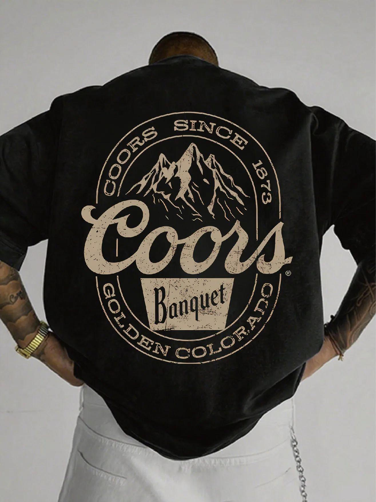 Pretty Girl Clothing Ronde Nek T-shirt Donkerblauw Coors Mountains met Tekstprints Vrije Tijd Reizen Heren en Dames Hip-Hop Stijlvol Multi-Use Top - Trendy op Instagram XL