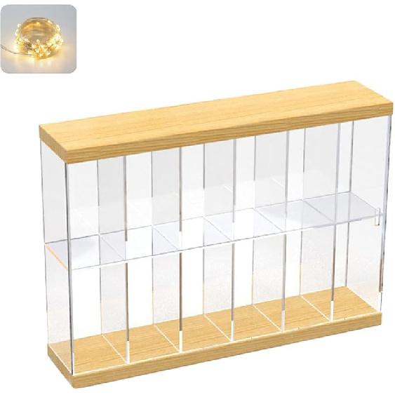 Clear Acrylic Display Shelf Case for Mini Funko Pop, Wooden Display Stand Riser 2 Layer Storage Rack for Decoration Action Figures Collectibles Toys,