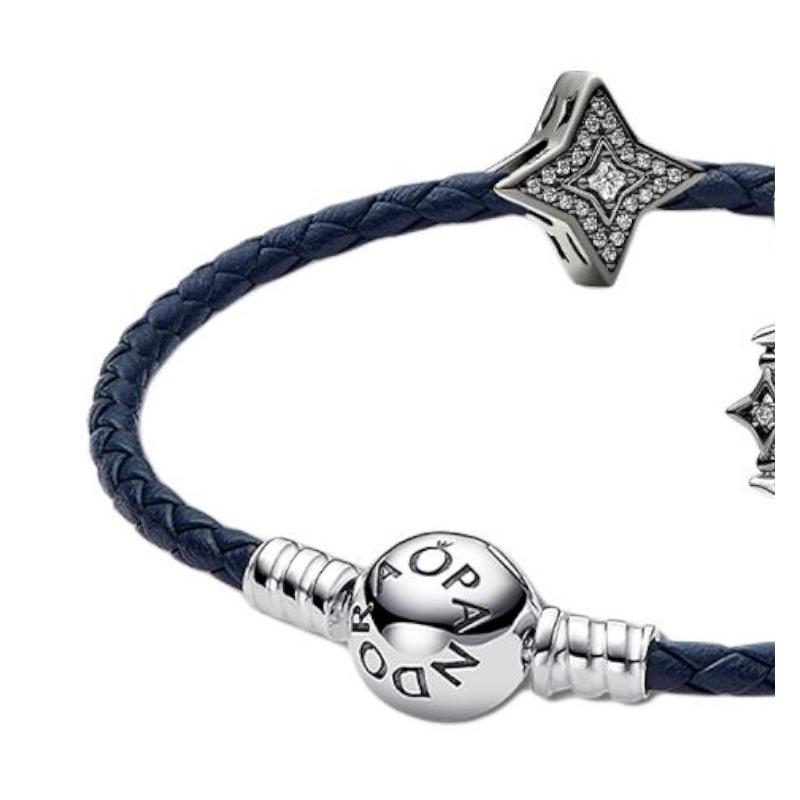 Pandora Ein Herz und ein Geist 1.0 High-End, Leichter Luxus, Modisch und Vielseitig 925 Silber Armband Damen Blau Blau 17.5 Spiegel Schmuckschatulle