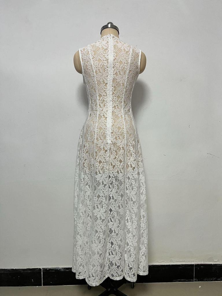 2026 Elegant Women's Sleeveless High Waist Lace Dress