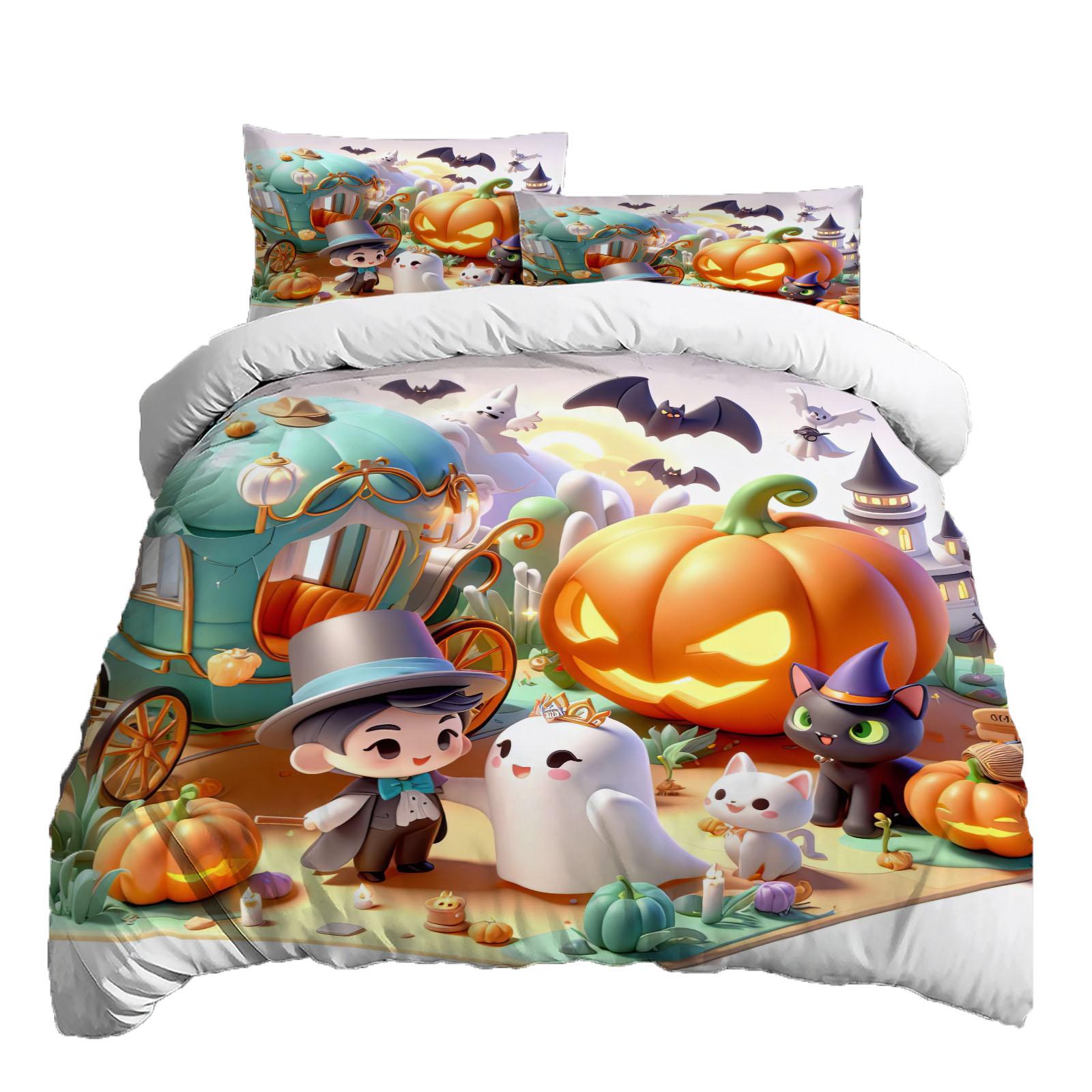 

Хэллоуин Комплект постельного белья из трех предметов Пододеяльник Наволочка Матовая ткань Утолщенный XS