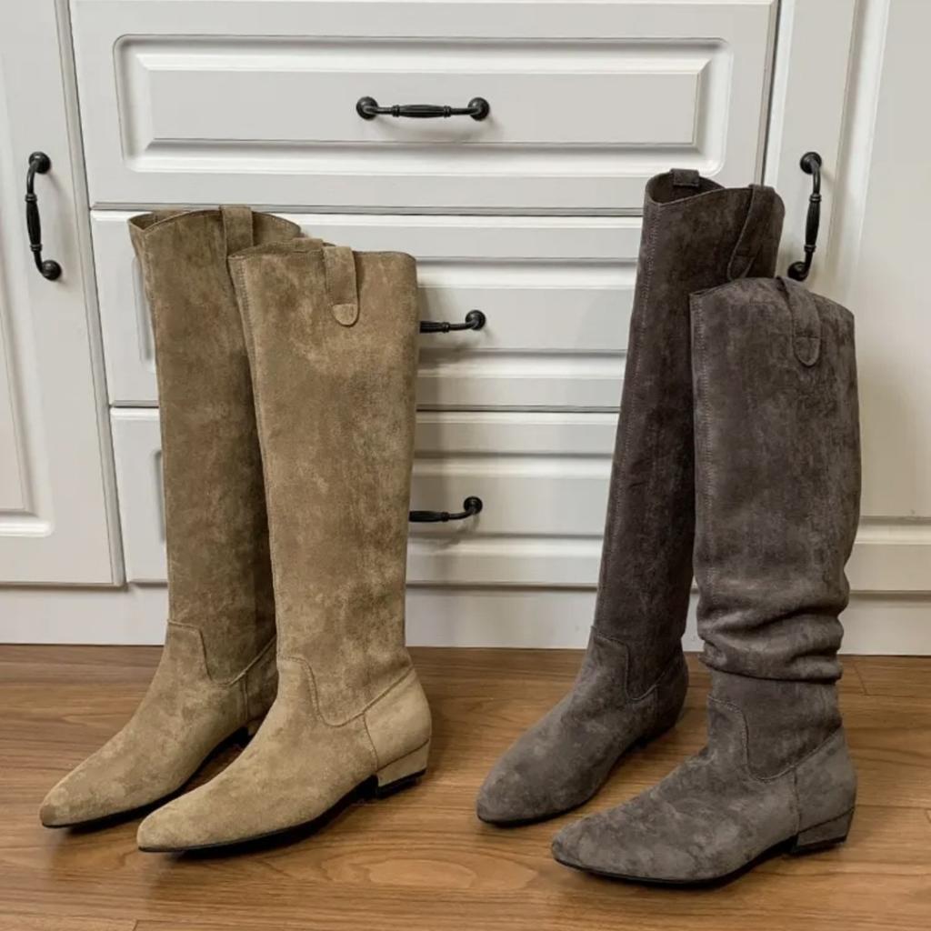 Thick Heel Retro V-mouth Stacked Medium Boots Women's Shoes 2025 New Autumn and Winter Pointed Western Cowboy Boots