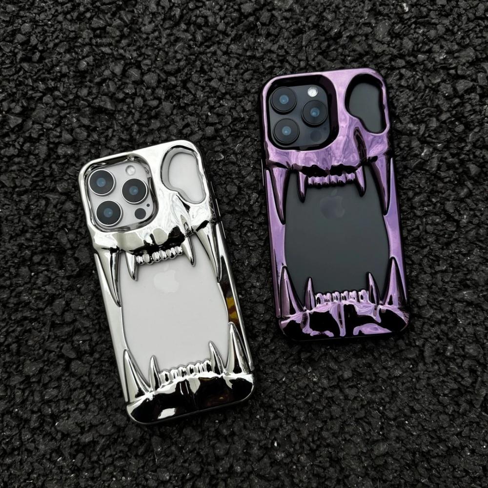 Luxury Cut-Out Plating Hollow Tiger Tooth Skull Case For iPhone 17 Air 16 15 14 Plus 13 12 Pro Max 11 Cooling Shockproof Cover