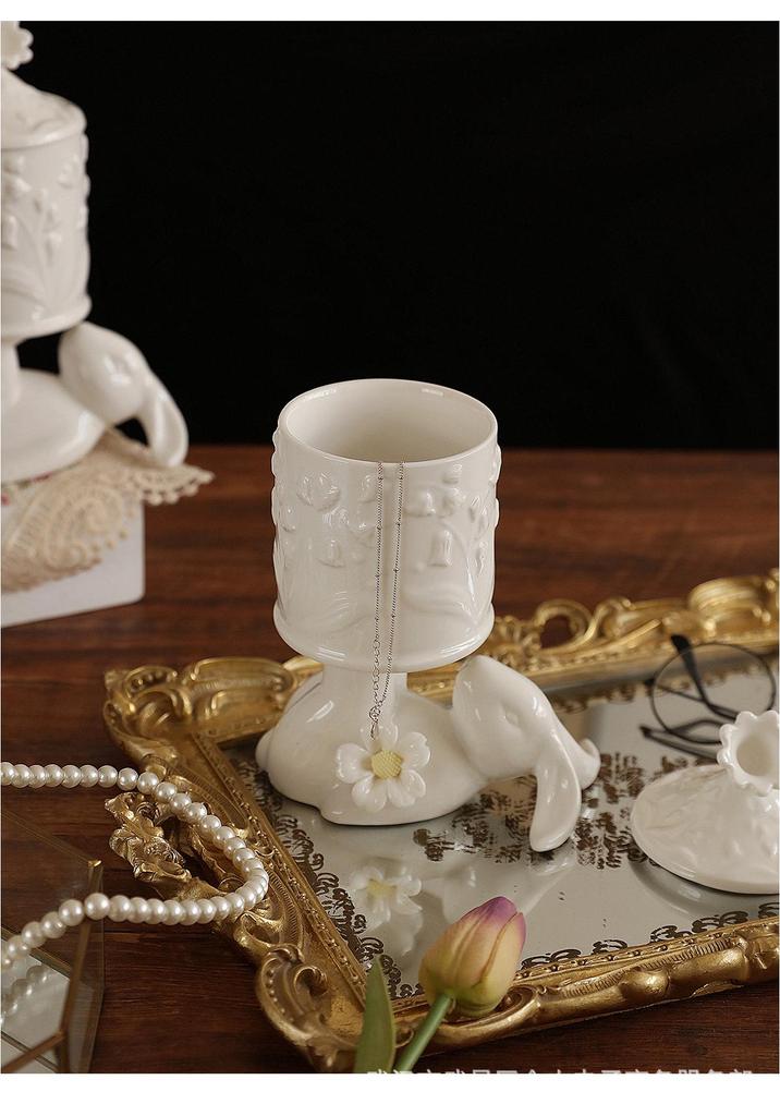 European Ceramic Storage Jar with Lid for Tea, Coffee, Sugar, or Jewelry - High-Footed Sealed Display Piece.