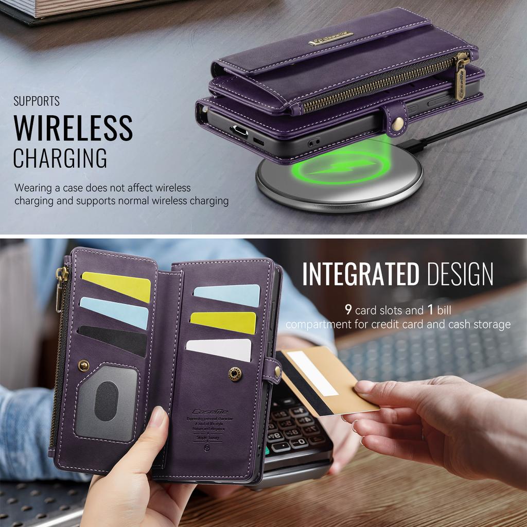 Per Samsung Galaxy S21 FE 5G Custodia CASEME C39 Portafoglio con Cerniera Blocco RFID Copertura in Pelle con Cinturino