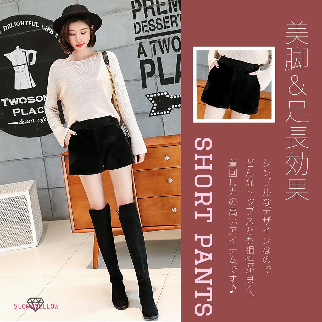 Slow and Mellow Velvet Shorts with Elastic Korean and Beautiful Sizes Hot Half Loose Stylish Women's High-Waisted Waist, Style, Leg-Lengthening Legs,