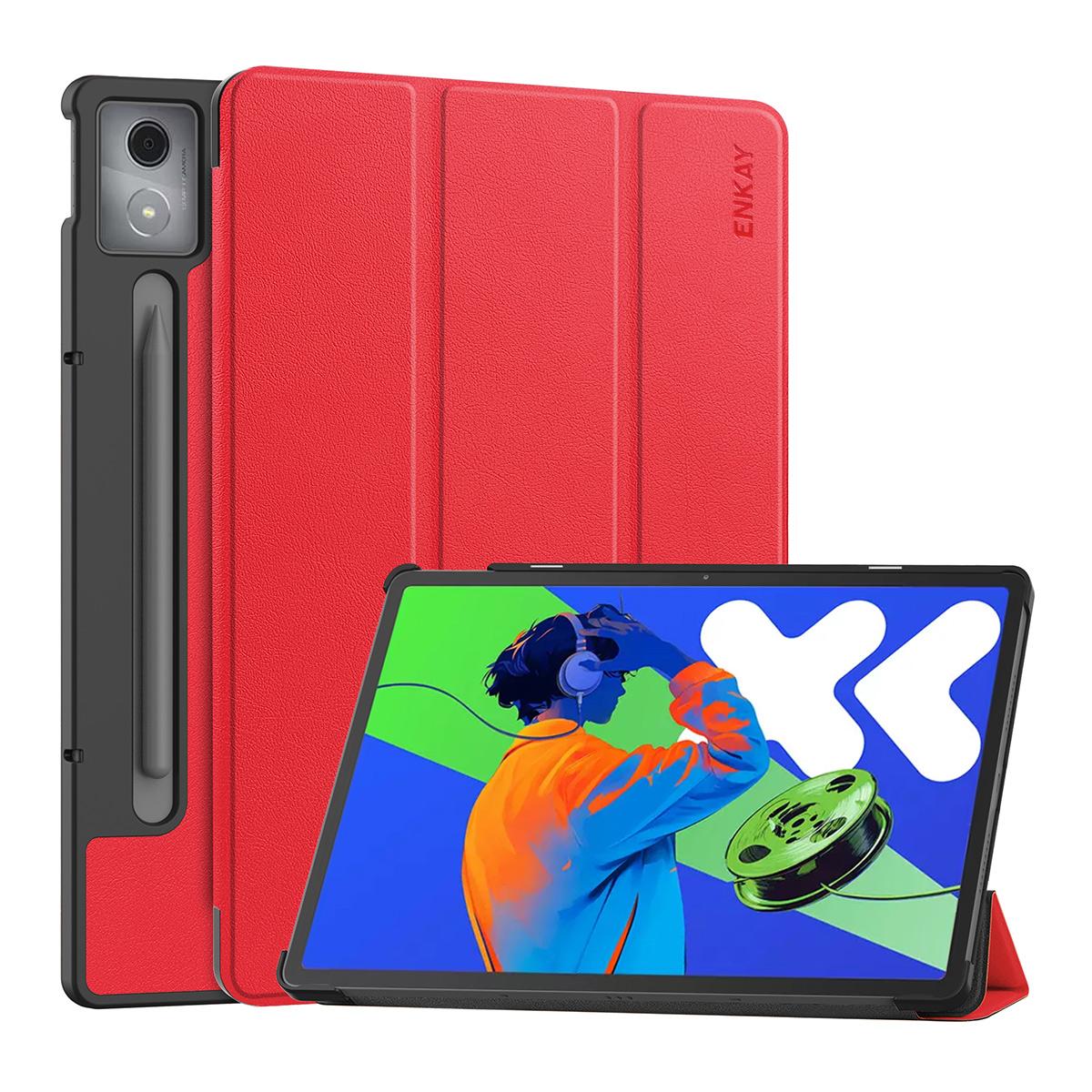 

Для Lenovo Xiaoxin Pad Pro 12.7 (2025) ENKAY HAT PRINCE Трискладна підставка-чохол PU шкіра+PC Чохол для планшета Red